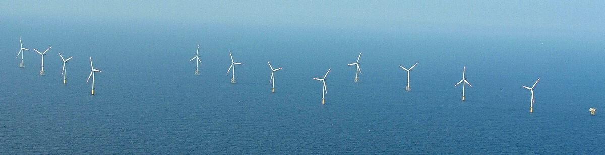Aerial view of the wind farm Alpha Ventus.